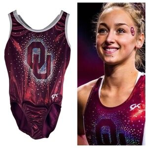 OU University Oklahoma Sooner Gymnastics Leotard Athlete Worn Medium Red Sparkle
